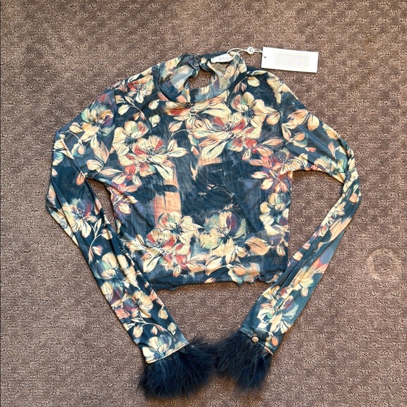 Anthropologie Floral Long Sleeve Blouse - Blue and Pink - Picture 4 of 5